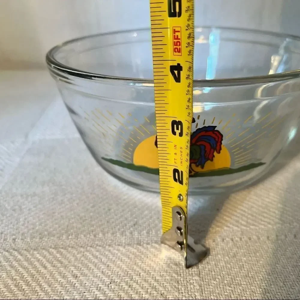 Vintage Anchor Hocking Rooster Sunshine Mixing Bowl Clear Glass 2.5 Qt TV Prop.